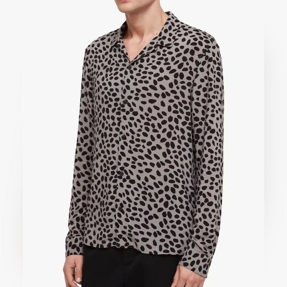 All Saints PIERO LS Cheetsh Printed Long Sleeve Button Down Shirt Size Medium - Picture 2 of 10